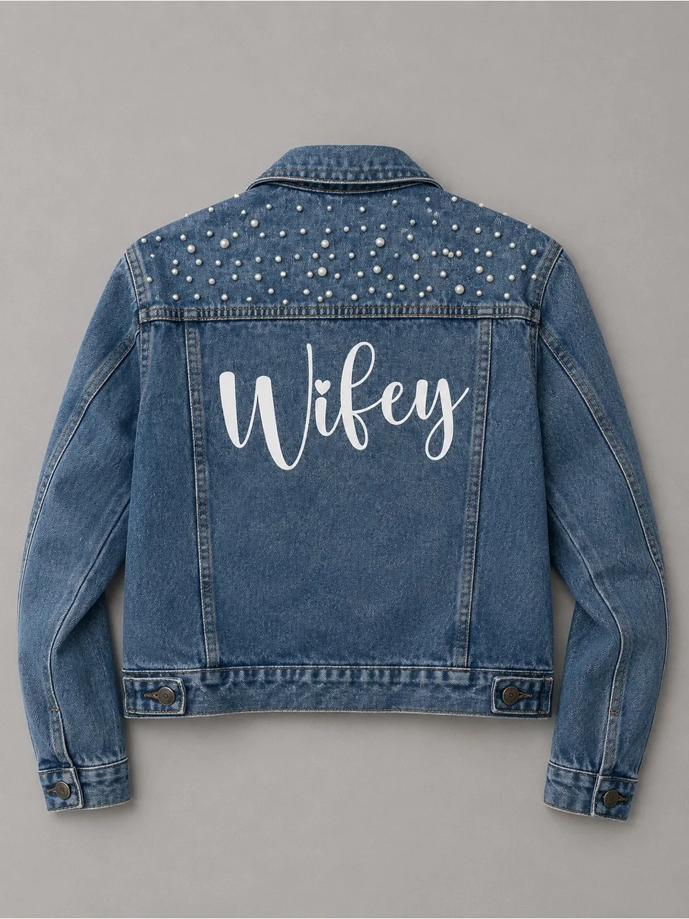 Wifey Pearl Denim Jacket Size Large - Picture 1 of 2